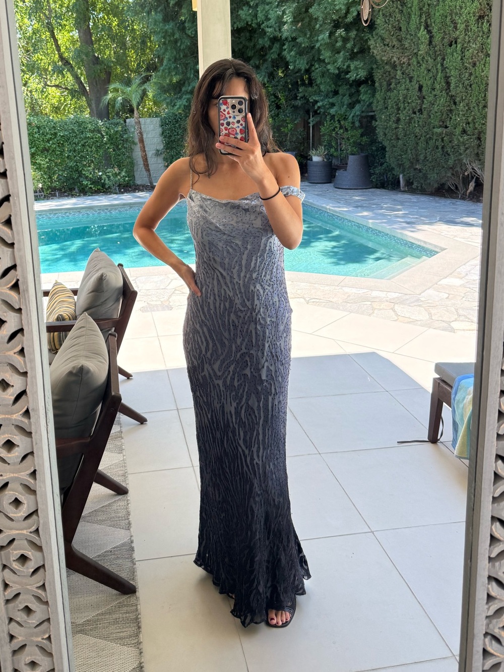 Niteline Ombre Maxi beaded Dress in Light Gray to navy